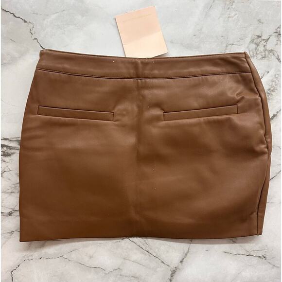 New w tags Nana Jacqueline Brown leather Mini Skirt size XS with gold frame - Picture 6 of 10